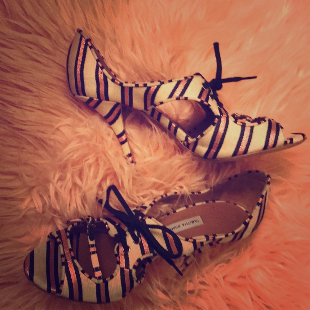 Bertie Lace-Up Cutout Striped Pump